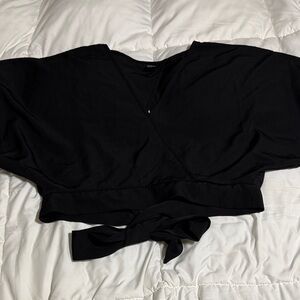 SHEIN Black Wrap Tie Blouse